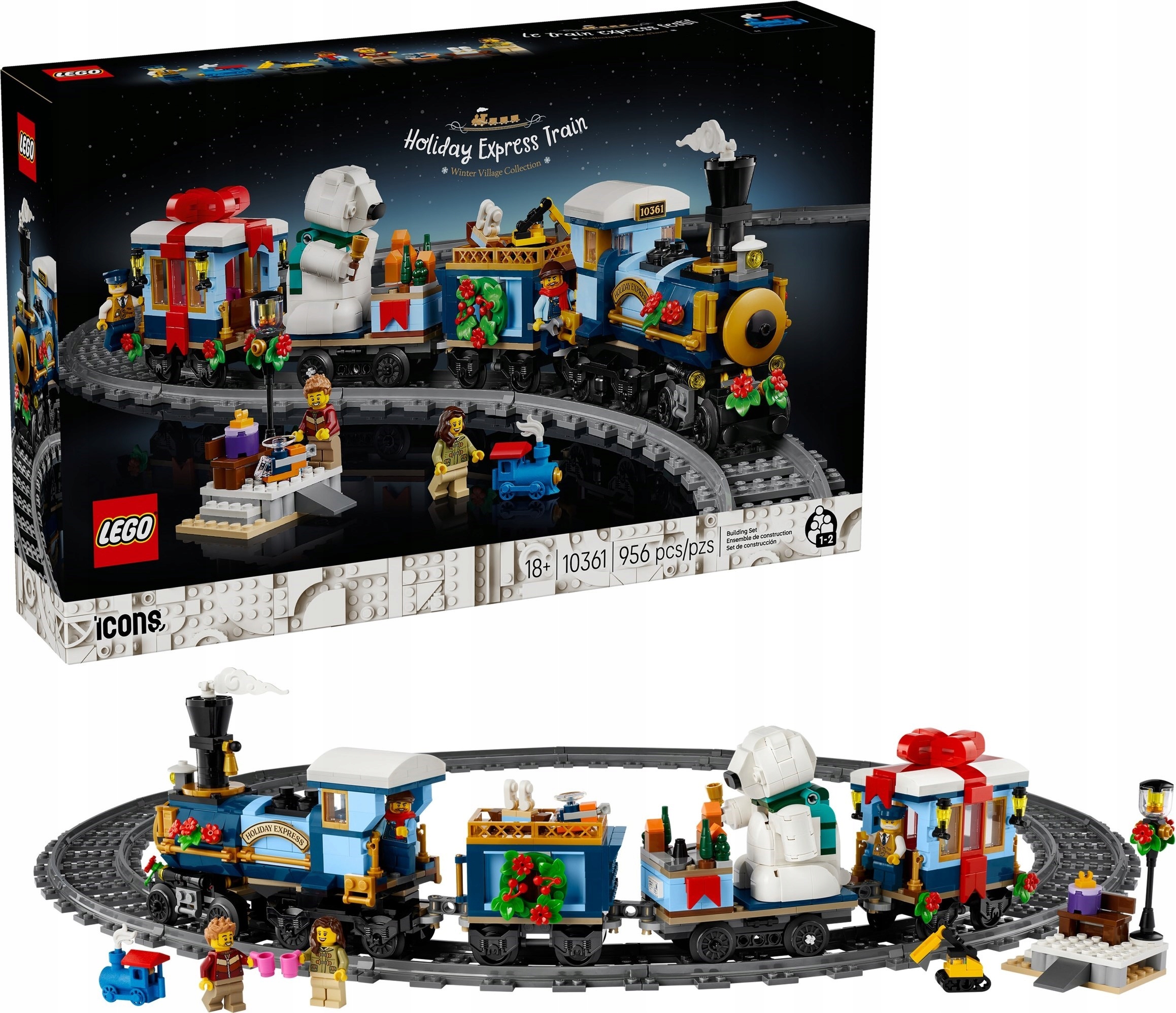 zestaw klocków LEGO ICONS 10361 Świąteczny ekspres Zima pociąg wagony