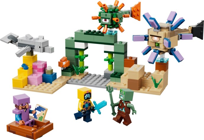 Zdjęcie galerii dla zestawu LEGO Minecraft 21598 Podwodna Przygoda strażnik majkraft delfin biom