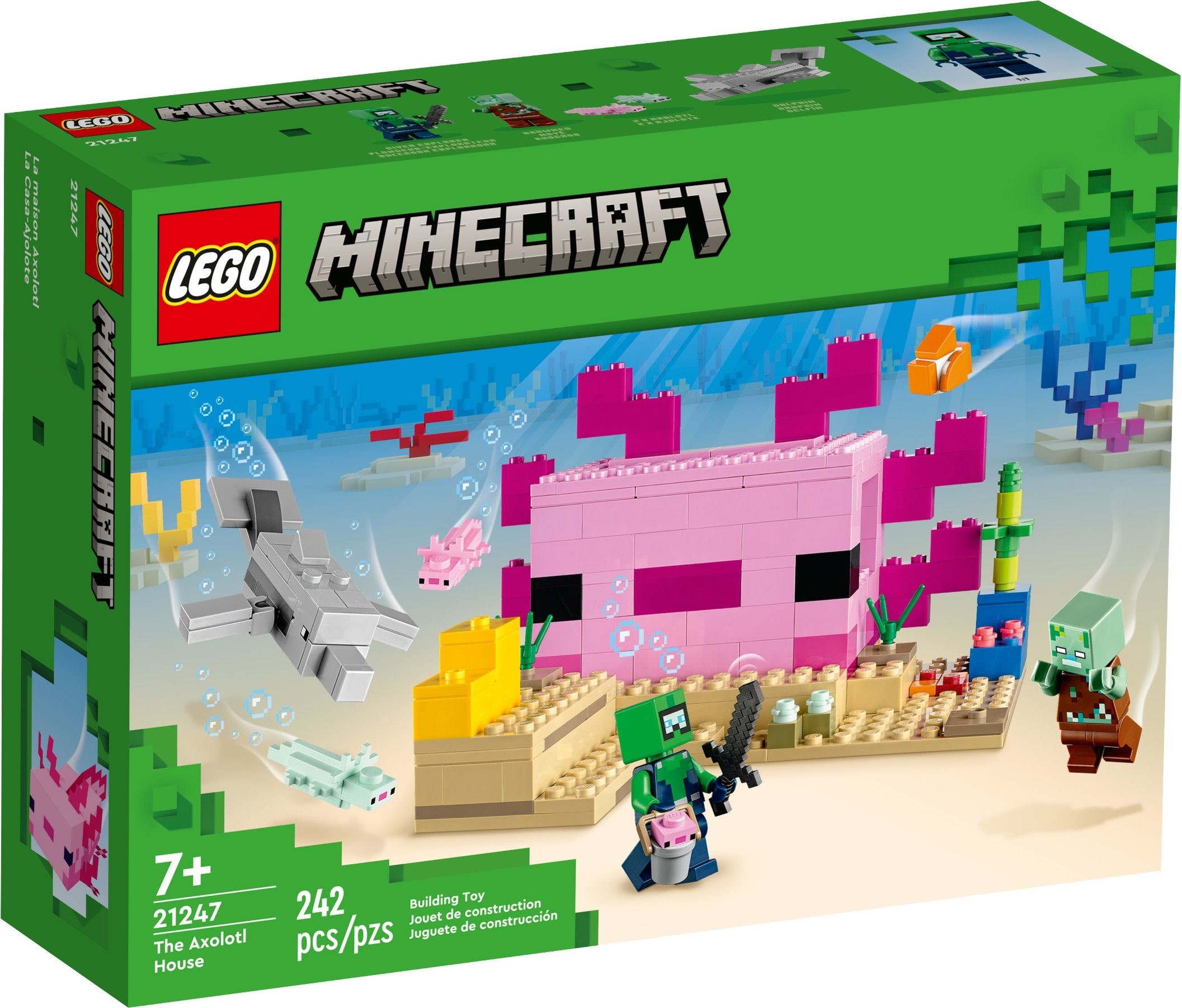 Zdjęcie galerii dla zestawu Klocki LEGO Minecraft 21247 Dom aksolotla majkraft atlantyda aksolot
