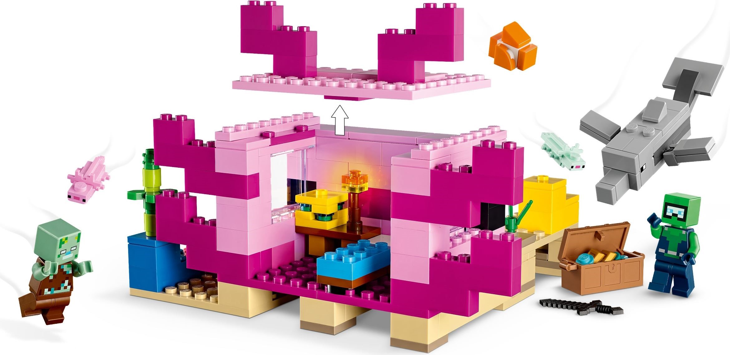 Zdjęcie galerii dla zestawu Klocki LEGO Minecraft 21247 Dom aksolotla majkraft atlantyda aksolot