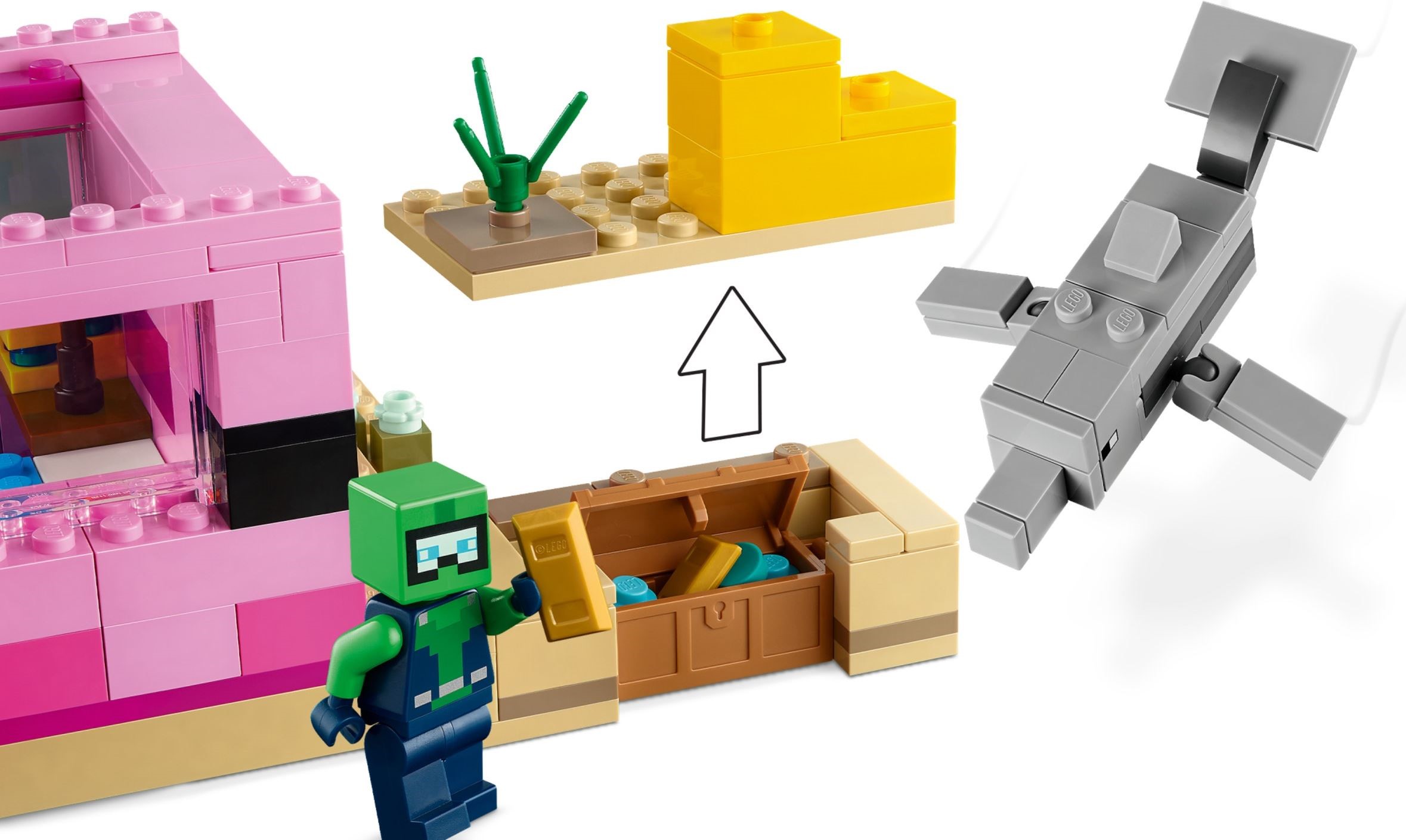 Zdjęcie galerii dla zestawu Klocki LEGO Minecraft 21247 Dom aksolotla majkraft atlantyda aksolot