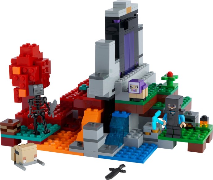 Zdjęcie galerii dla zestawu klocki LEGO Minecraft 21172 Zniszczony portal szkielet steve owca