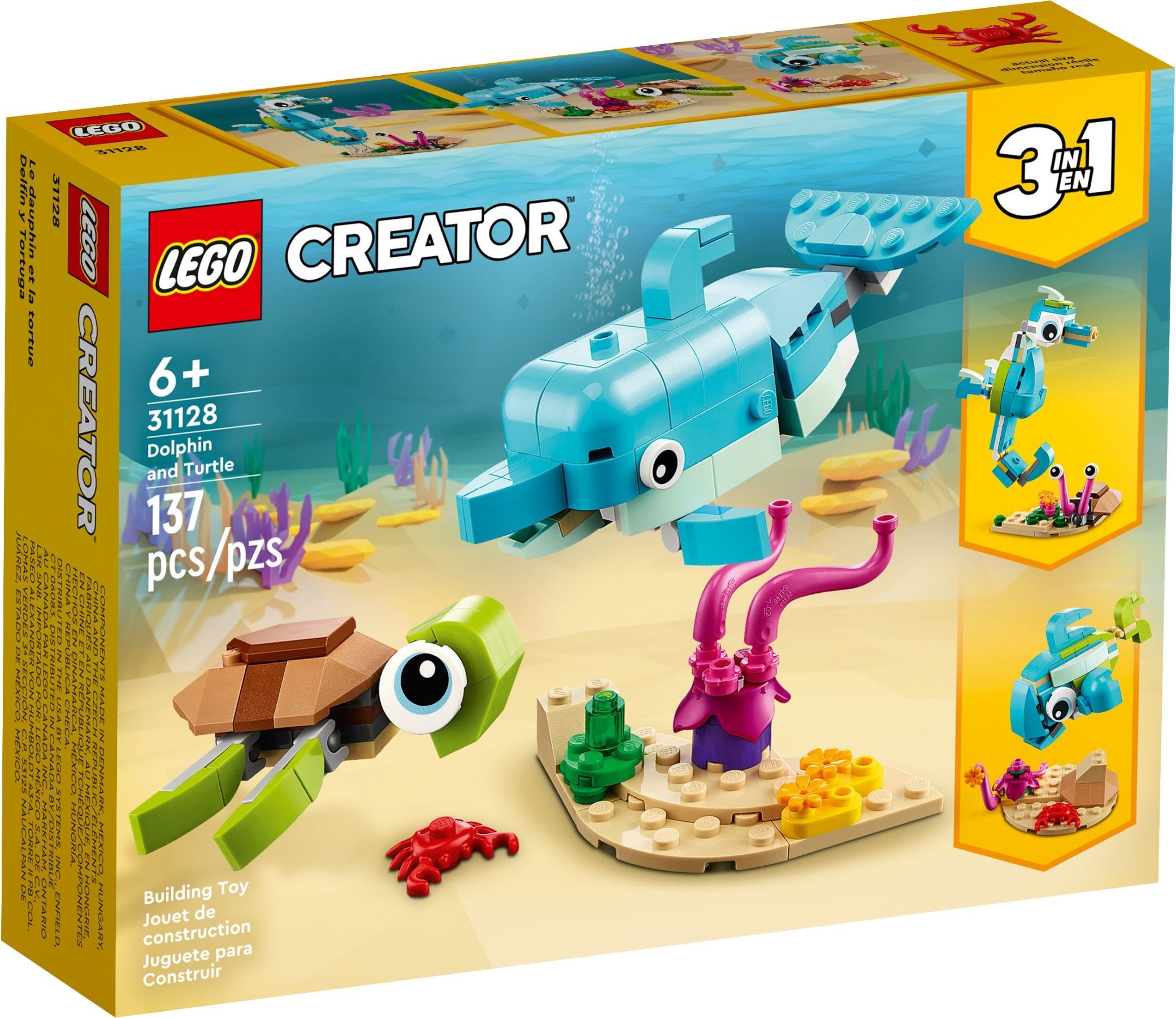 Zdjęcie galerii dla zestawu Zestaw konstrukcyjny LEGO Creator 3w1 - delfin i żółw konik morski